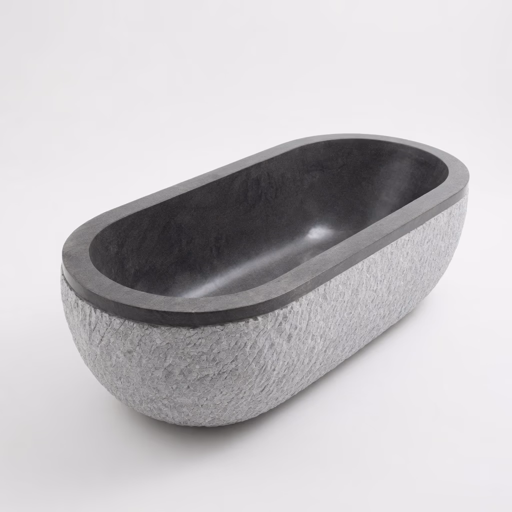 Andesite Stone Bathtub - Handcrafted Oval Honed With Chiseled Finish