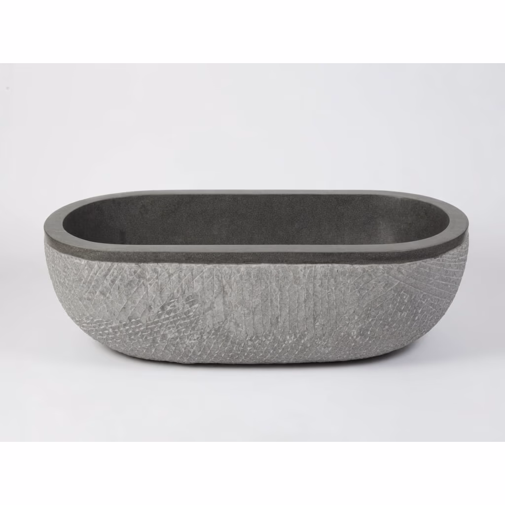 Andesite Stone Bathtub - Handcrafted Oval Honed With Chiseled Finish — view 2