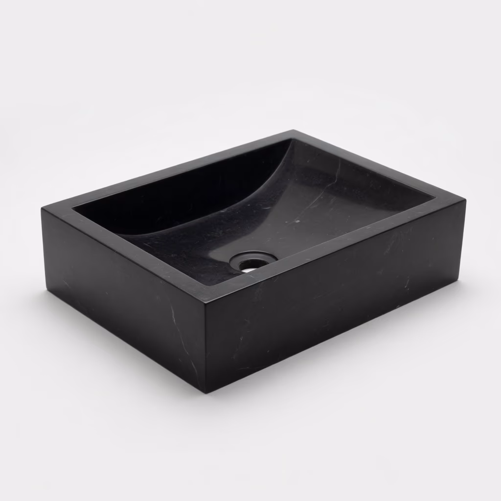 Andesite Stone Sink - Handcrafted Rectangular Polished Finish — view 2