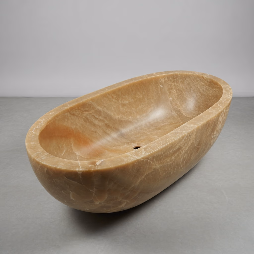 Marble Stone Bathtub - Handcrafted Oval Polished Finish