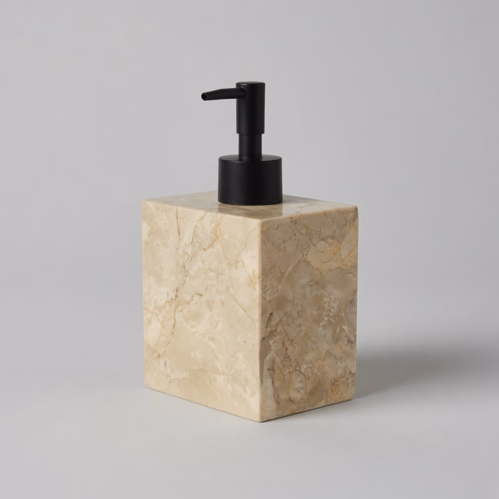 Marble Stone Pump Bottle - Handcrafted Square Polished Finish