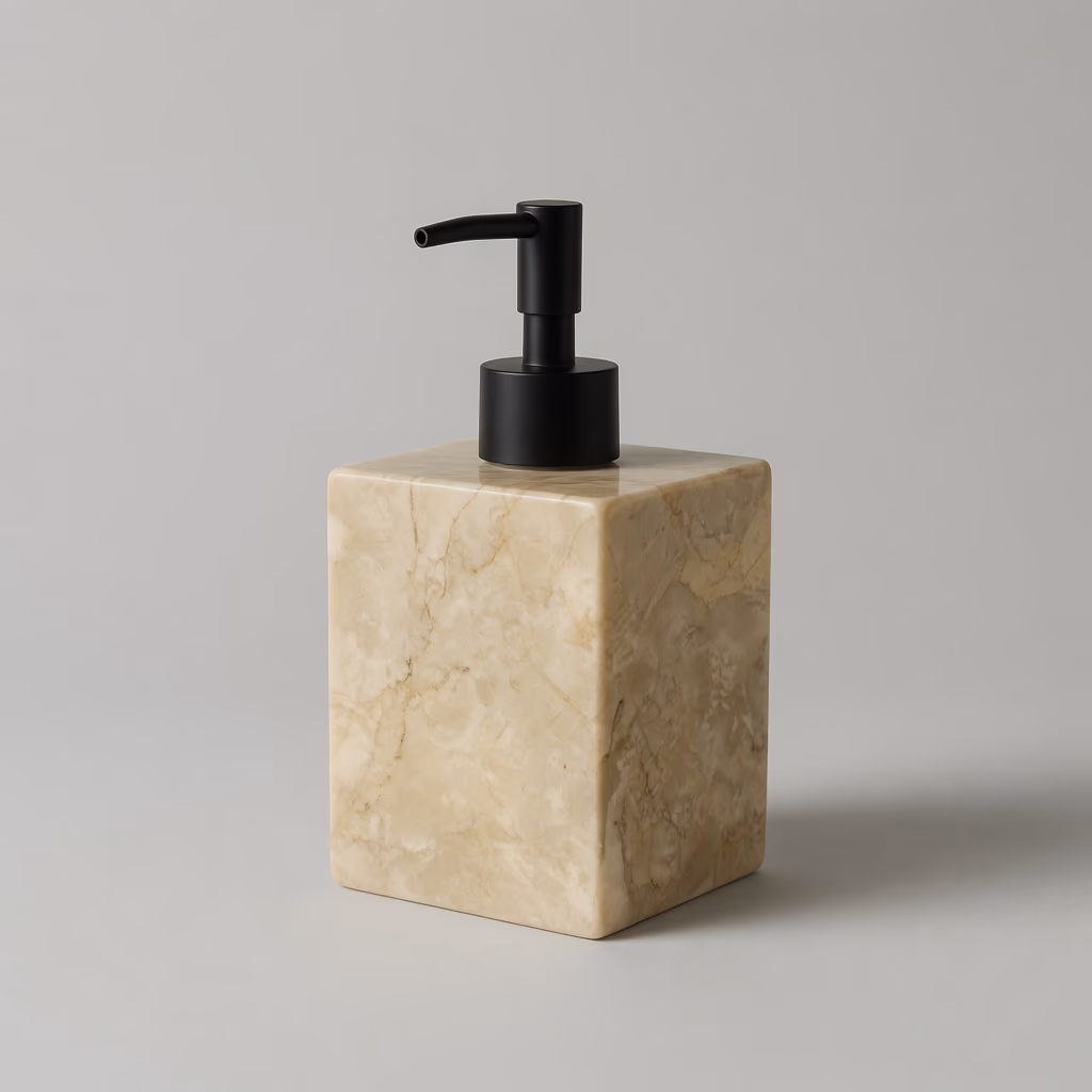 Marble Stone Pump Bottle - Handcrafted Square Polished Finish — view 2