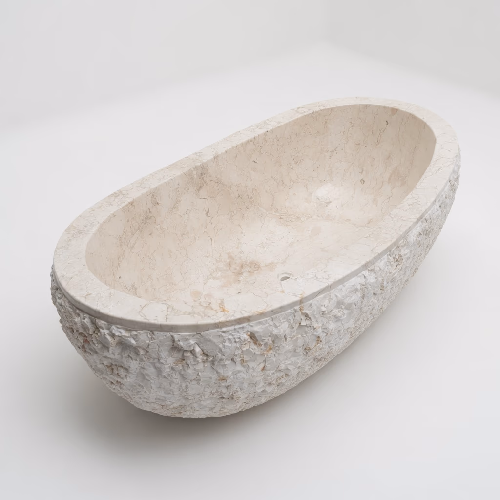 Marble Stone Bathtub - Handcrafted Oval Honed With Chiseled Finish