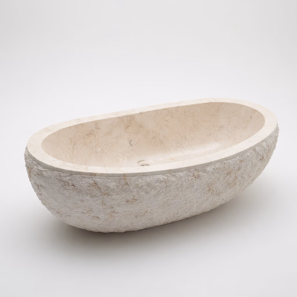 Marble Stone Bathtub - Handcrafted Oval Honed With Chiseled Finish — view 2