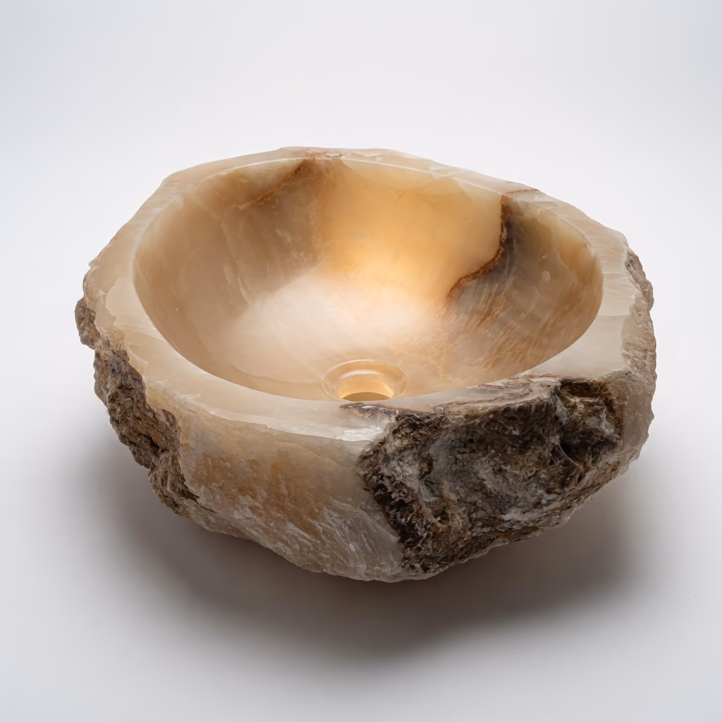 Onyx Stone Sink - Handcrafted Natural Honed With Raw Edge Finish