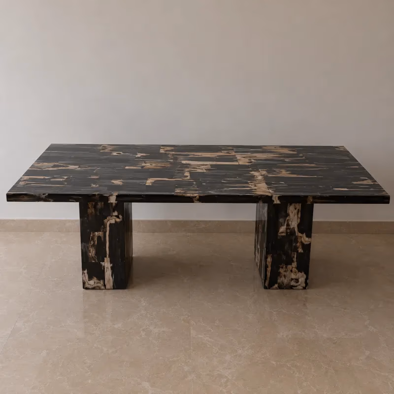 Ancient Stone Dining Table - Handcrafted Double Base Honed Finish — view 2
