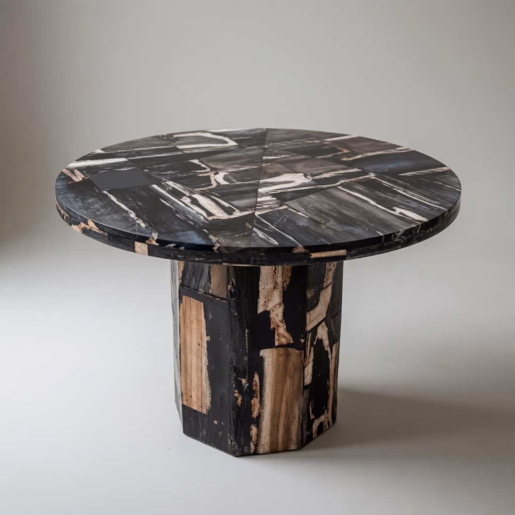 Ancient Stone Side Table - Handcrafted Round Padestal Honed Finish