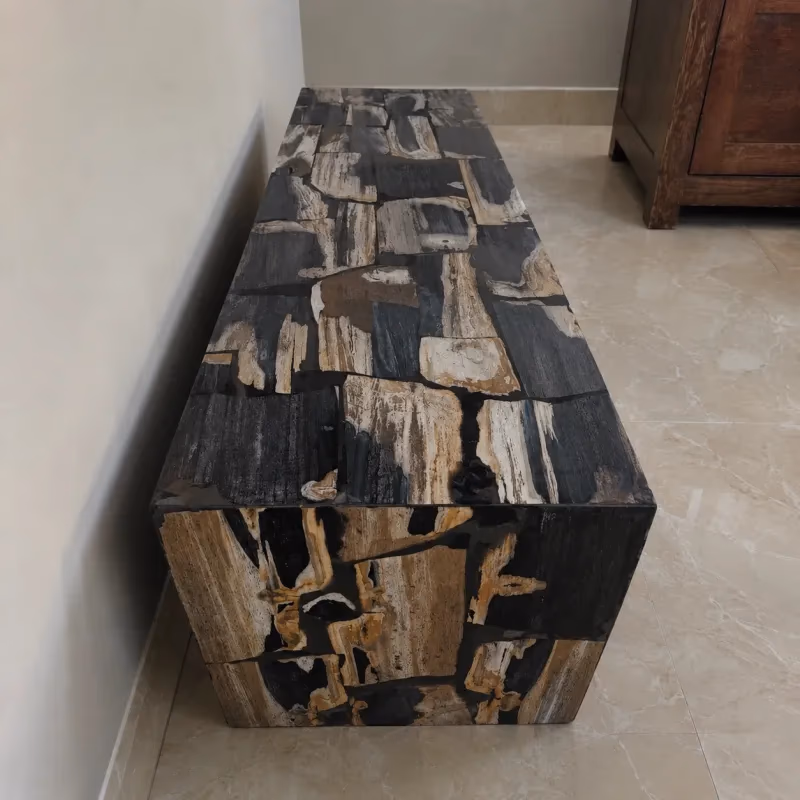 Ancient Stone Coffee Table - Handcrafted Rectangular Polished Finish — view 2