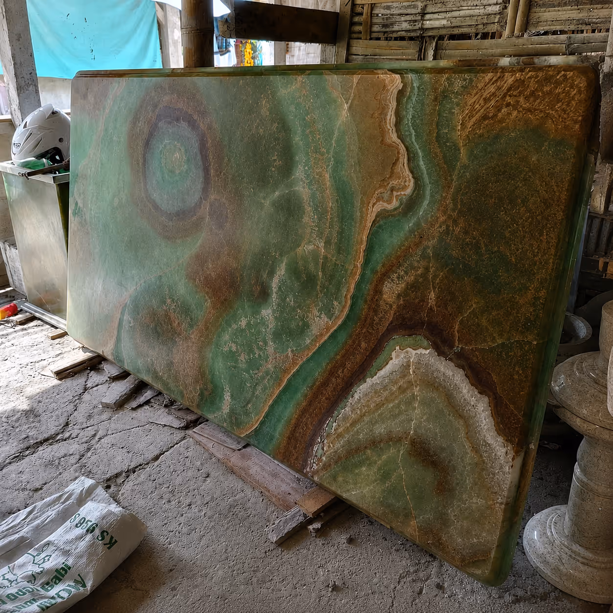 Onyx Green Stone Dining Table - Handcrafted Double Base Polished Finish — view 3