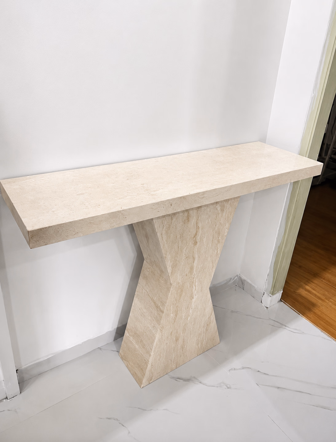Marble Stone Side Table - Handcrafted Pedestal Honed Finish — view 4