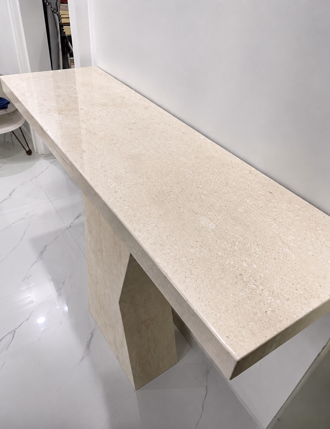 Marble Stone Side Table - Handcrafted Pedestal Honed Finish — view 5