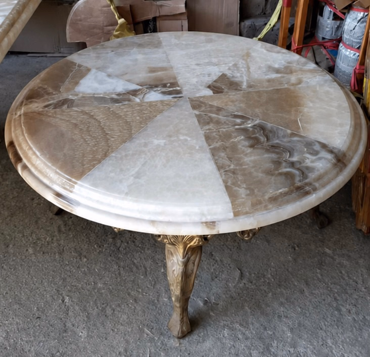 Onyx Stone Top Table - Handcrafted Round Polished Finish — view 2