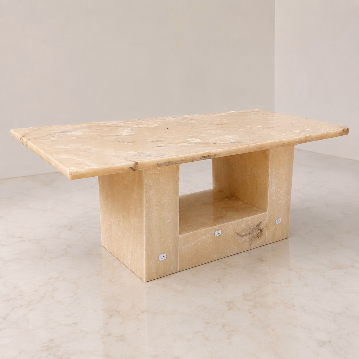 Onyx Stone Dining Table - Handcrafted Double Base Polished Finish