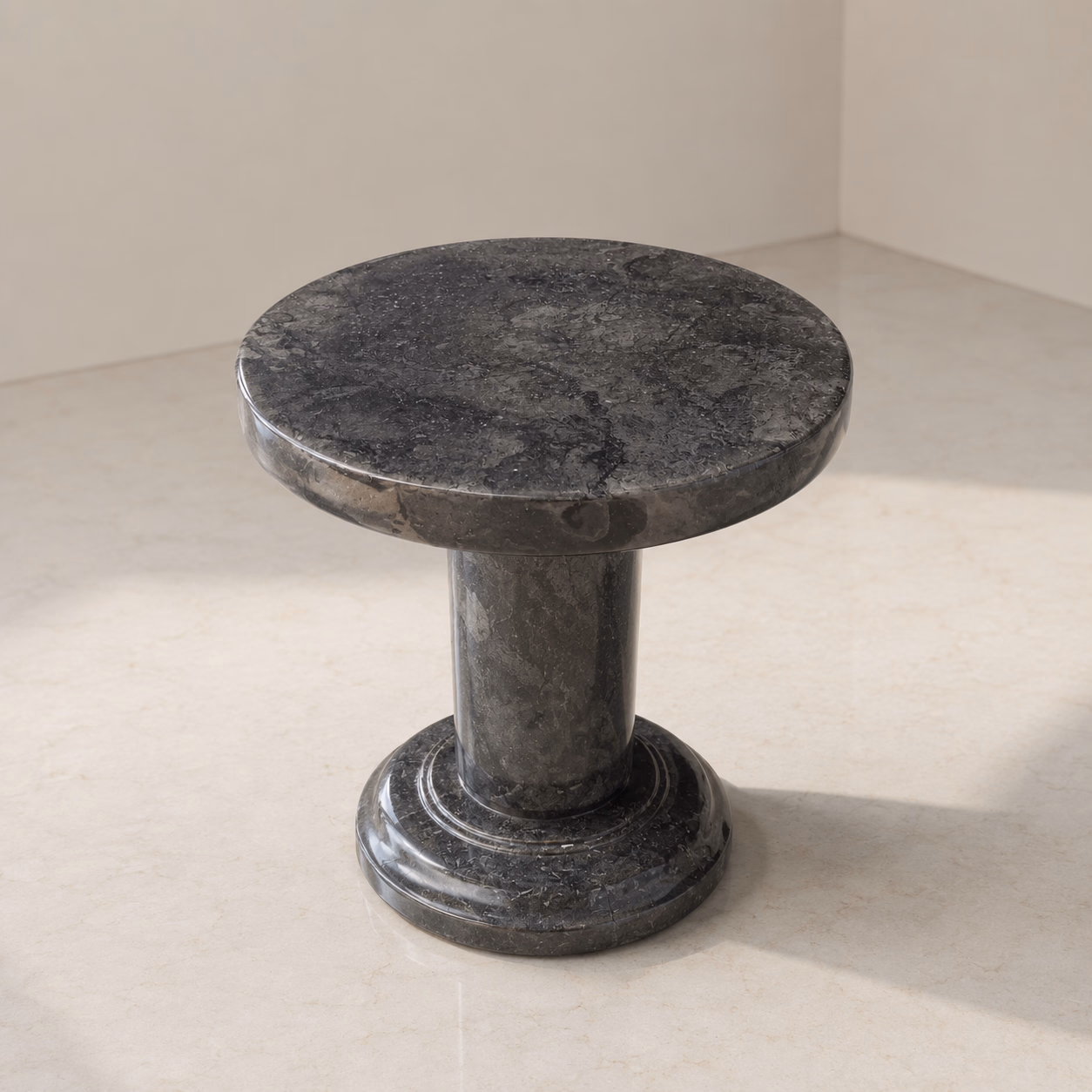 Marble Stone Side Table - Handcrafted Pedestal Natural Finish
