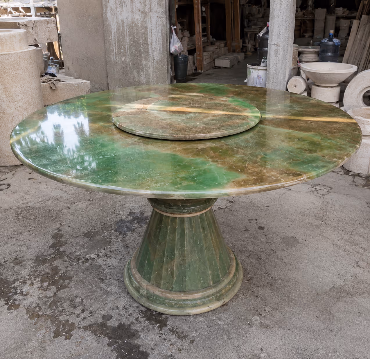 Onyx Green Stone Dining Table - Handcrafted Pedestal Polished Finish — view 2