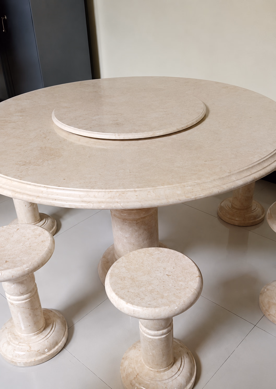 Marble Stone Dining Table - Handcrafted Pedestal — view 2
