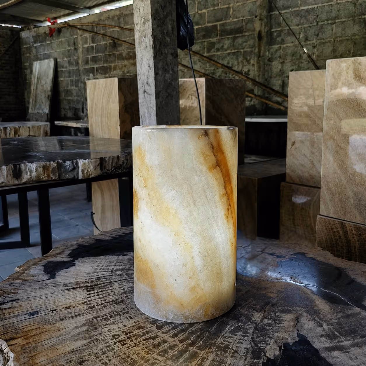 Onyx Stone Table Lamp - Handcrafted Cylindrical — view 2