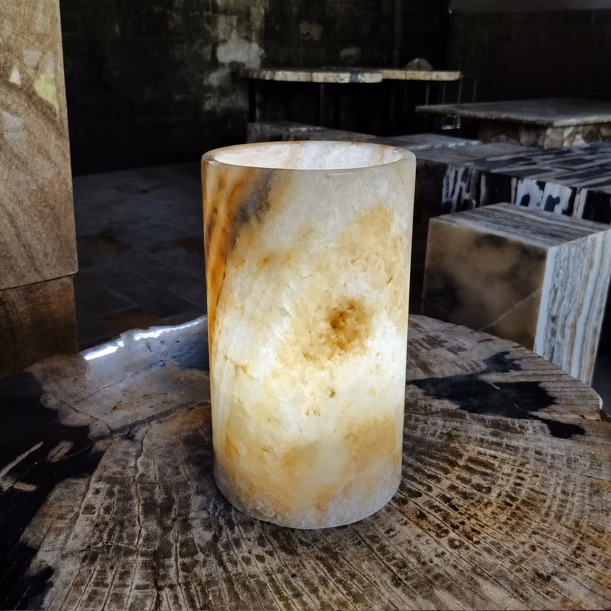 Onyx Stone Table Lamp - Handcrafted Cylindrical — view 5